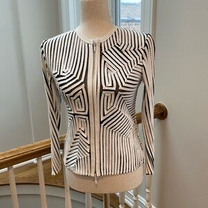 Alexandra Rosati  Black Mesh and White Ribbon Women's Jacket